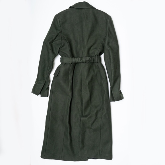 size S Zara Billiard Green Belted Wool Blend Coat Buckle Jacket - Picture 2 of 5